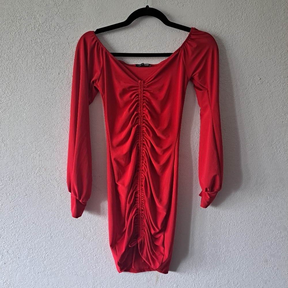 Fashion Nova Red Ruched Dress